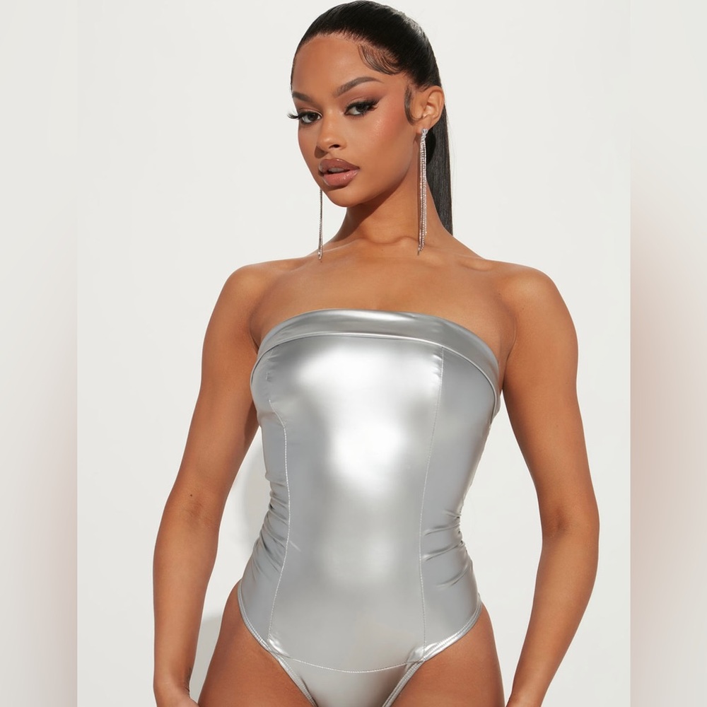 Fashion Nova faux leather bodysuit.